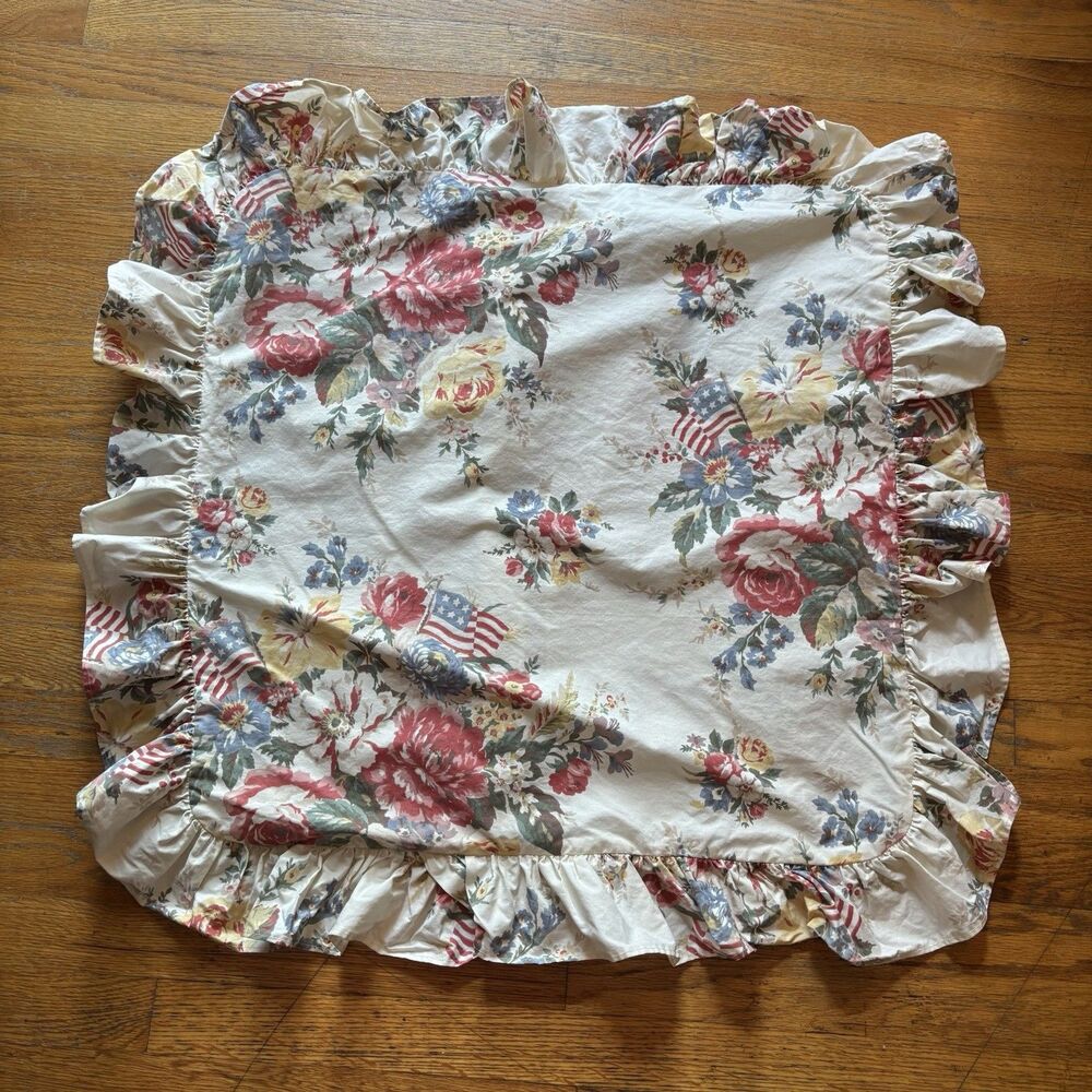 VTG Ralph Lauren Dylan's Grove Floral American Flag Euro Sham Ruffled Cottage